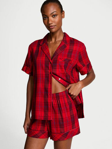 Pijama Corto De Franela, RED LAQUER  PLAID, large
