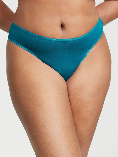 Mini Logo Cotton Thong Panty, Evening Tide, large