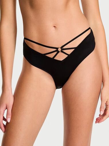 Strappy Ring Hardware Open-back Cheeky Panty, Black, large