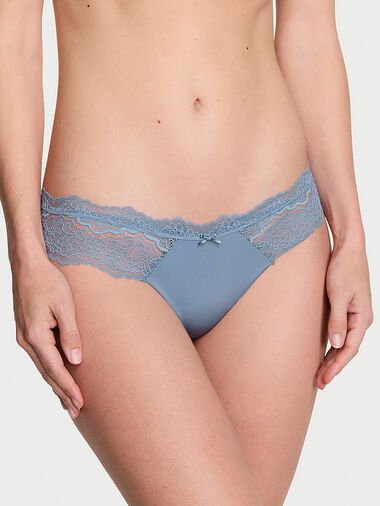 Tanga Con Ribetes De Encaje, Faded Denim, large