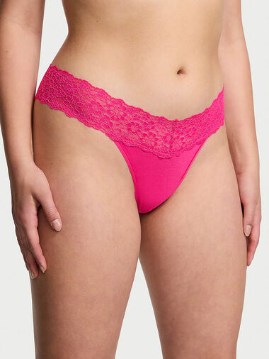 Tanga De Algodón Con Cintura De Encaje, Forever Pink, large