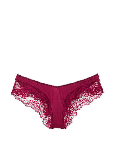 Braguitas Culottes De Pernera Alta Con Ribete De Encaje De Rosas, Campari, large