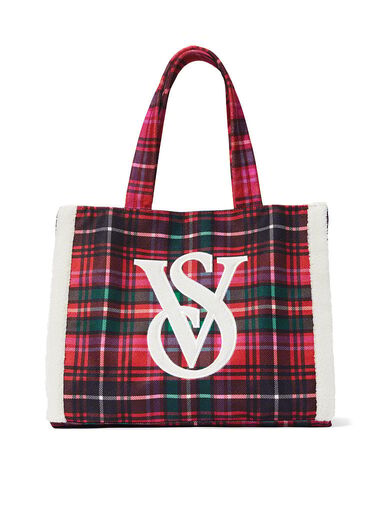 Bolso De Hombro De Lana Con Cuadros Escoceses Y Ribetes De Borreguillo, Plaid, large