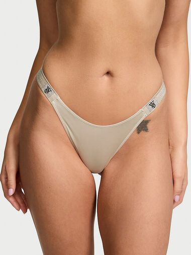 Scattered Shine Strap Smooth Thong Panty, Classic Sandstone, large