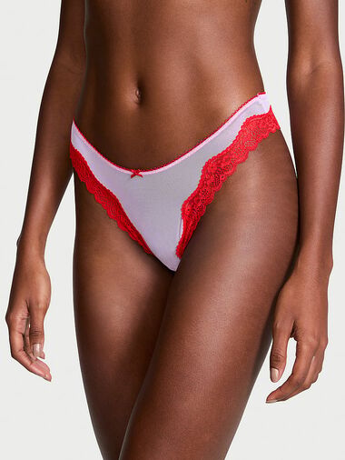 Tanga De Malla Y Pernera Alta Con Ribete De Encaje Tease, Silky Lilac, large