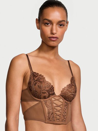 Top Corsé Demi De Corte Bajo Con Bordado Floral Boho, Caramel, large