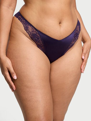 Tanga De Pernera Alta Con Ribete De Encaje De Rosas, Amethyst, large