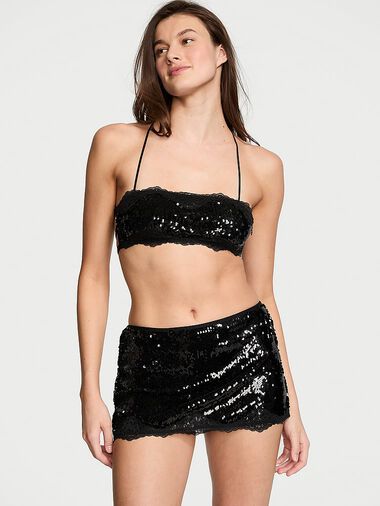 Sequin Bralette & Mini Skirt Set, Black, large