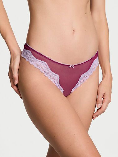 Tanga De Malla Y Pernera Alta Con Ribete De Encaje Tease, Campari Red, large