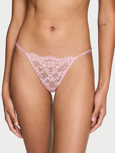 Tanga De V De Encaje Con Tiras Brillantes, Chalk Rose, large