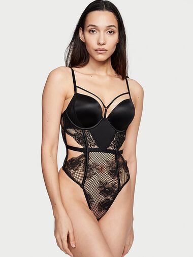 Body Con Diseño Floral De Rejilla Bombshell, Black, large