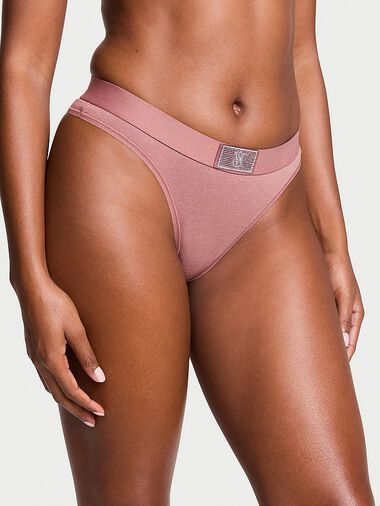 Tanga De Algodón Con Parche Brillante Con Logo, Vintage Rose, large