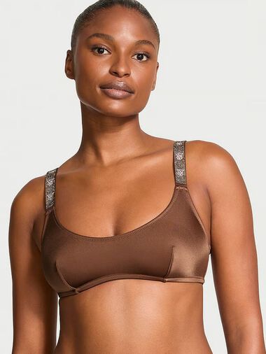 Bralette Con Escote Redondo Y Tirantes Brillantes, Dark Roast, large