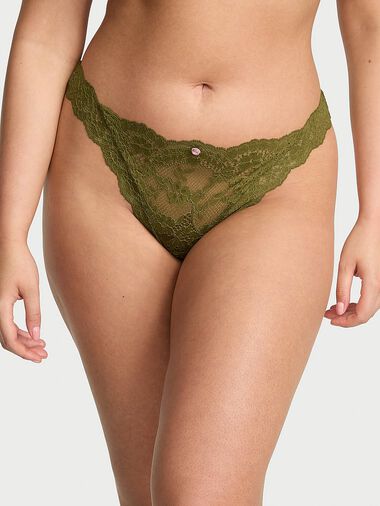 Lace Thong Panty, Green Chameleon, large