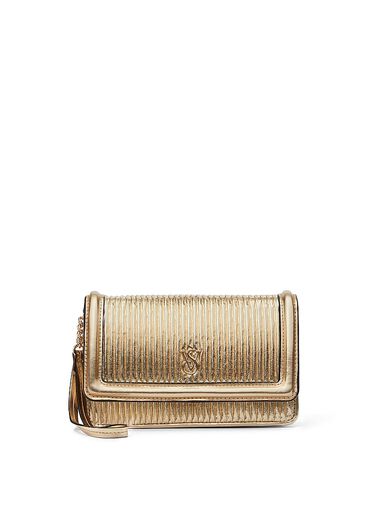 Cartera De Mano Para El Teléfono, Gold Pleated, large