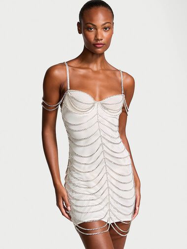 Atelier Victoria's Secret Combinación Wicked De Tul Con Cristales, COCONUT WHITE, large