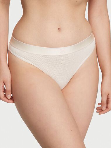 Tanga De Gofre De Algodón Con Logotipo, White Coral, large
