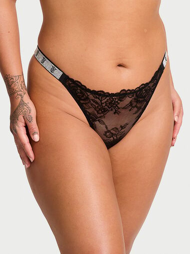 Shine Strap Rose Lace Panty, Black, large
