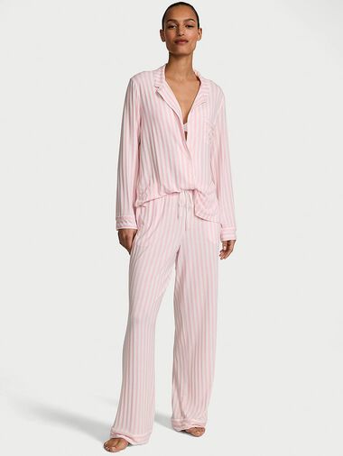 Modal Soft Long Pajama Set, Pretty Blossom Iconic Stripe, large