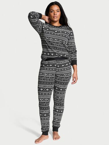 Thermal Long Pajama Set, BLACK  FAIR ISLE, large