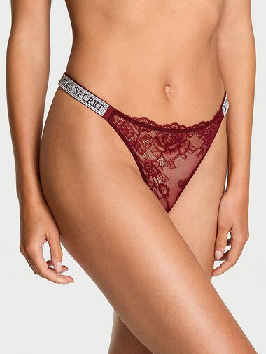 Shine Strap Rose Lace Panty, Sangria Red, large