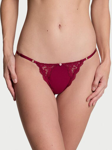 Tanga De V Ajustable Con Ribete De Encaje, Campari Red, large