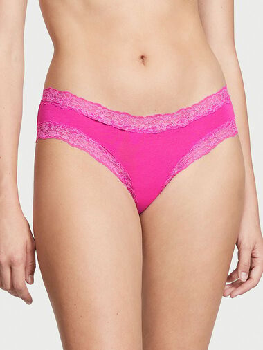 Braguitas Culottes De Algodón Con Cintura De Encaje Brillante, Fuchsia Frenzy, large