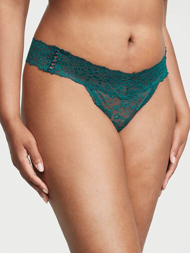Posey Lace Side Lace-up Thong Panty, BLACK IVY 2Y3B, large