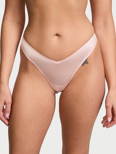 Smooth Strappy-back High-leg Thong Panty, Angel Pink, large