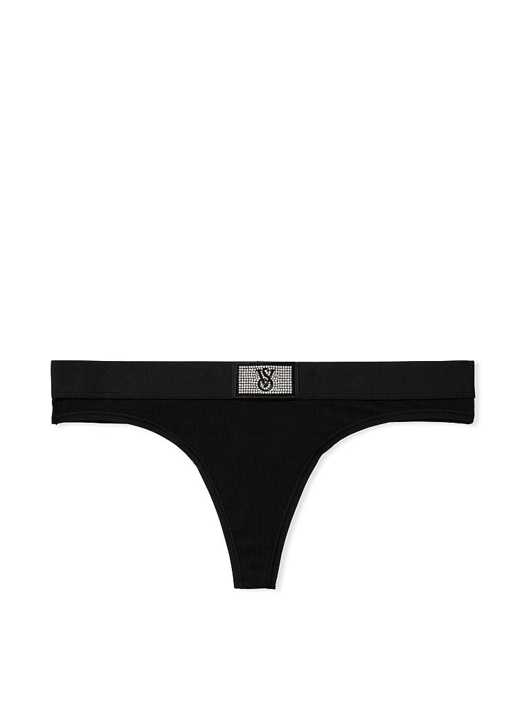 Tanga Con Tiras Con Parche Brillante, Black, large