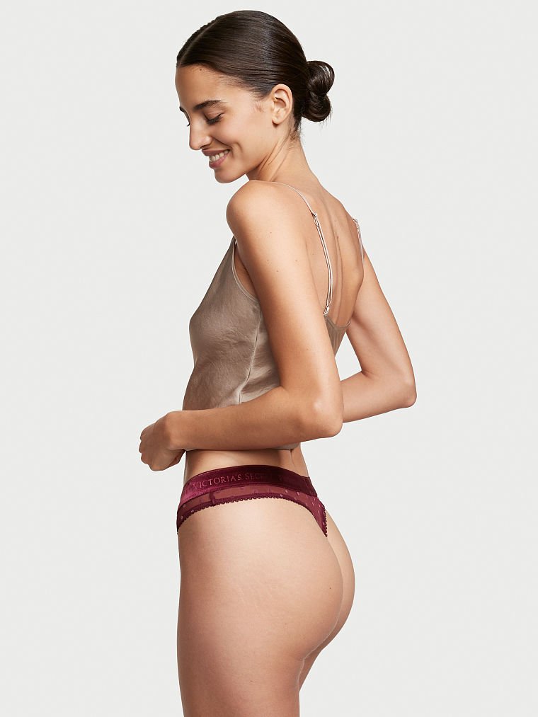 Tanga De Algodón Con Lunares Y Cintura De Terciopelo Con Logotipo, Description, large