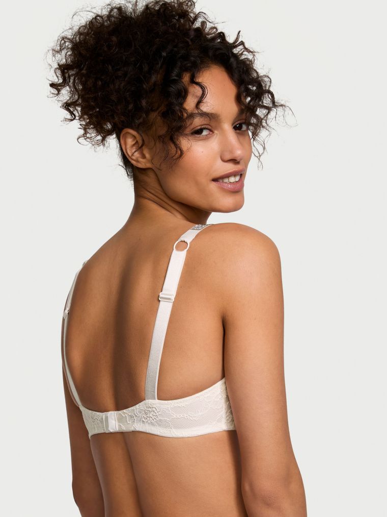 Bralette De Encaje Con Escote Redondo Y Tirantes Brillantes, COCONUT WHITE72Y 34Y5, large