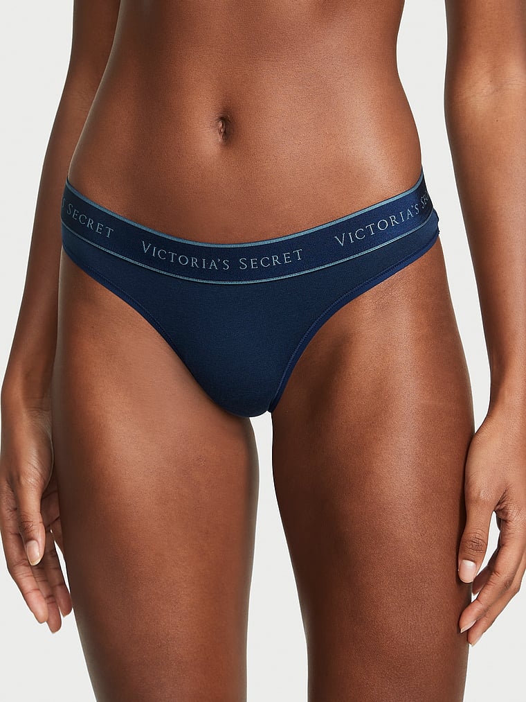 Tanga De Algodón Con Logotipo, Noir Navy, large