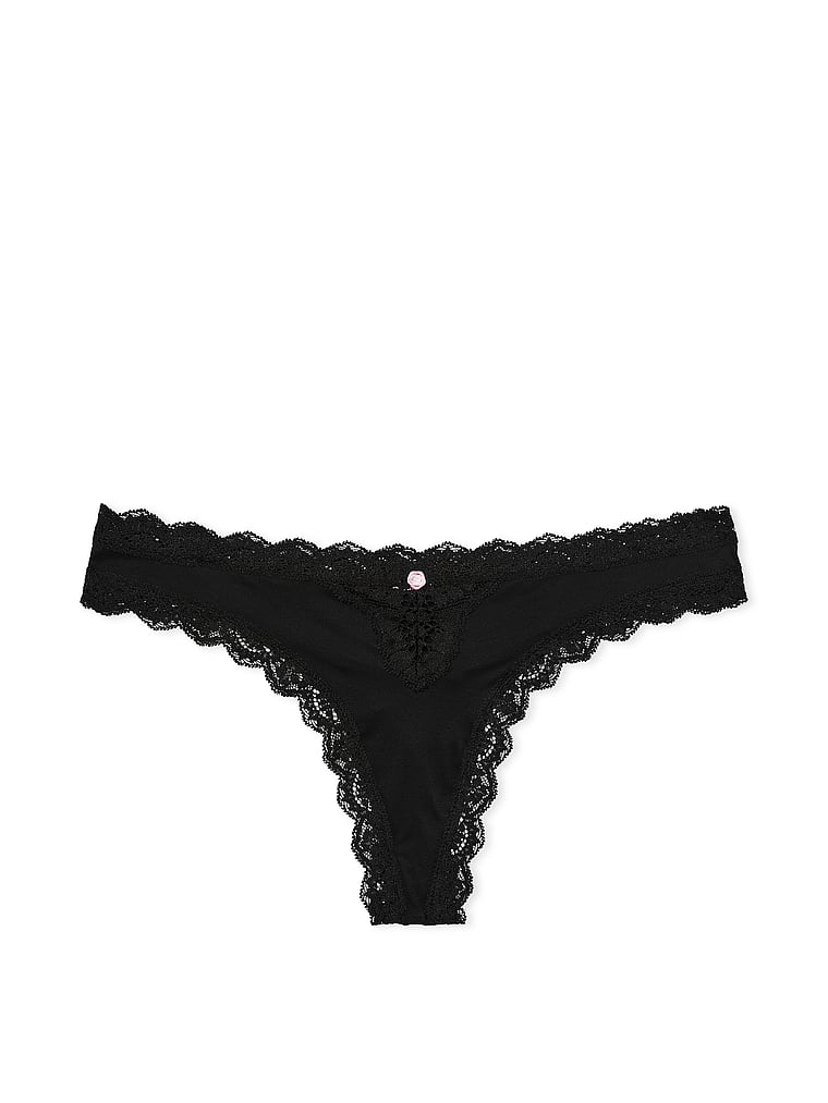Tanga Con Ribetes De Encaje, Black, large