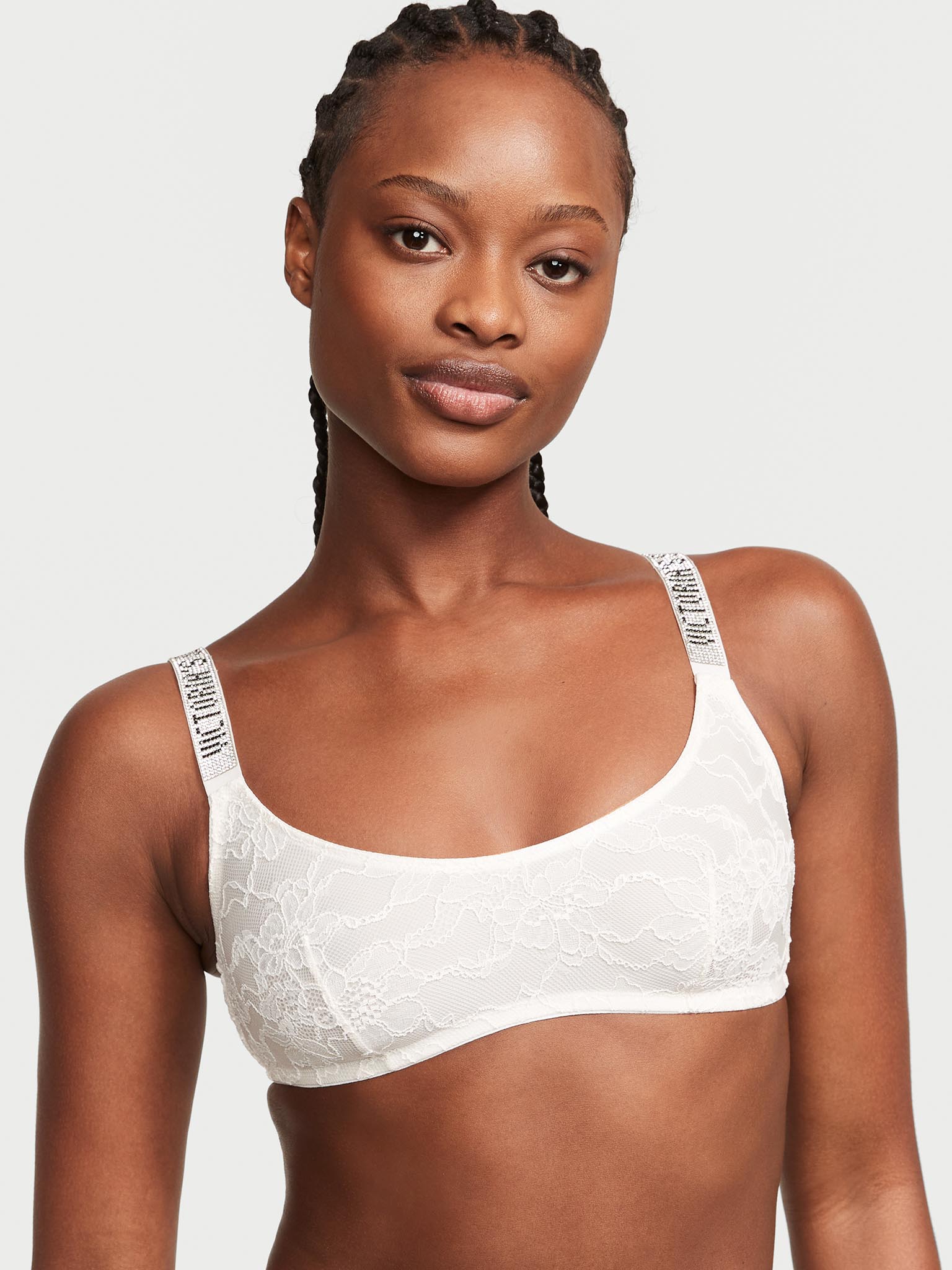 Bralette Con Escote Redondo Y Tirantes Brillantes, Coconut White, large