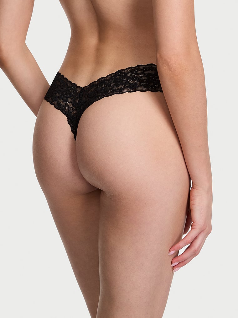 Lace Thong Panty, Black, large