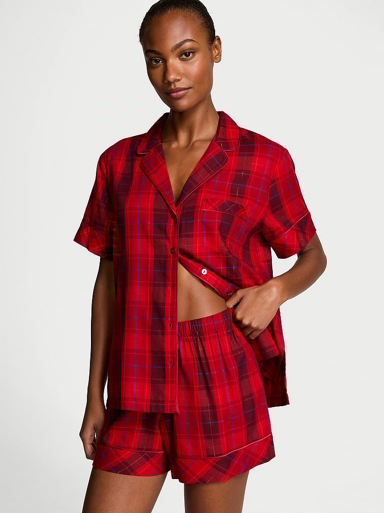 Pijama Corto De Franela, RED LAQUER  PLAID, large