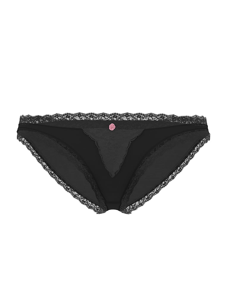Lace-trim Bikini Panty, Black, large