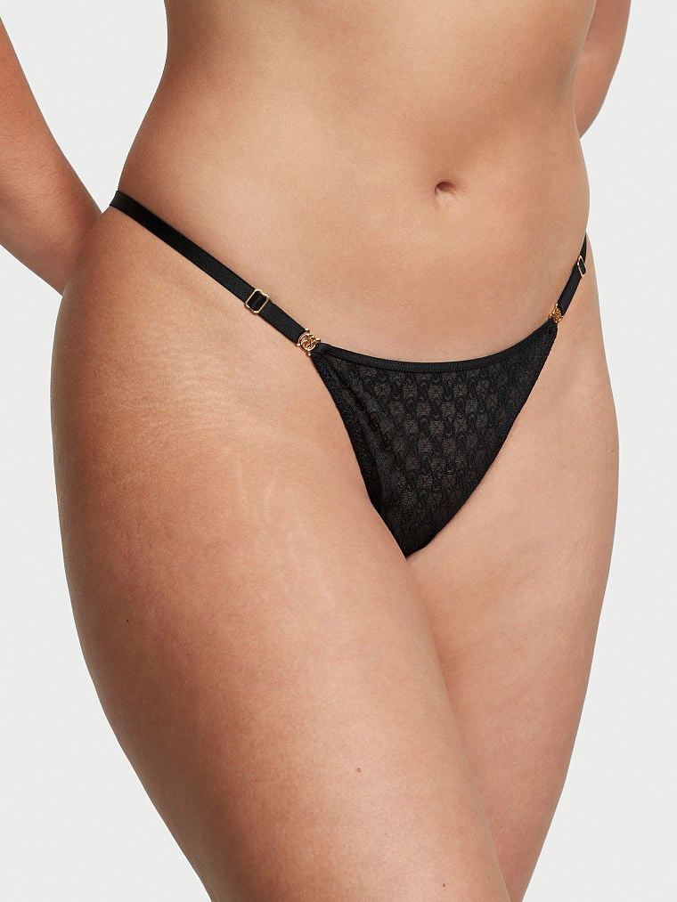 Tanga De Encaje Con Tiras Ajustables Icon By Victoria's Secret, Black, large