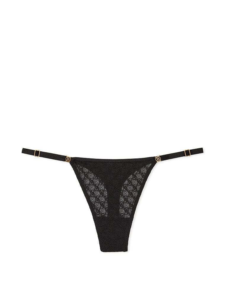 Tanga De Encaje Con Tiras Ajustables Icon By Victoria's Secret, Black, large