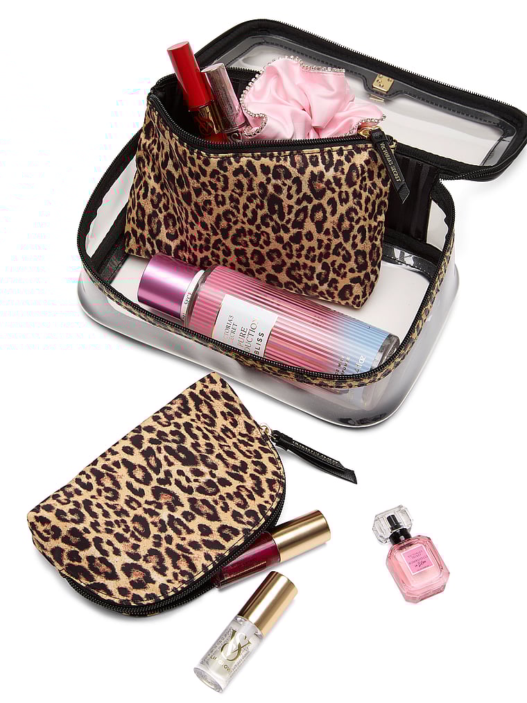 3-piece Makeup Bag Set, Leopard, large