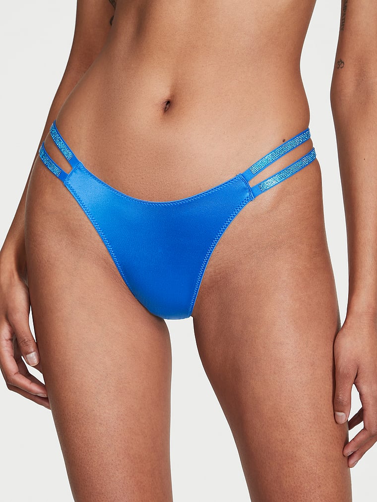 Tanga Suave Con Tiras Brillantes Dobles, Shocking Blue, large