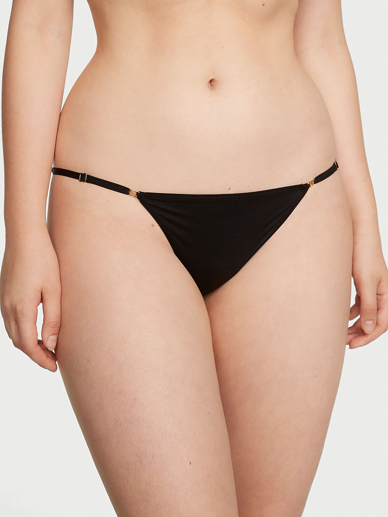 Tanga Con Ribetes De Encaje, Black, large