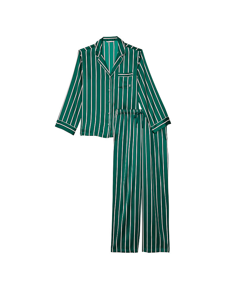 Pijama De Satén Con Pantalón Largo, Deepest Green Stripe, large