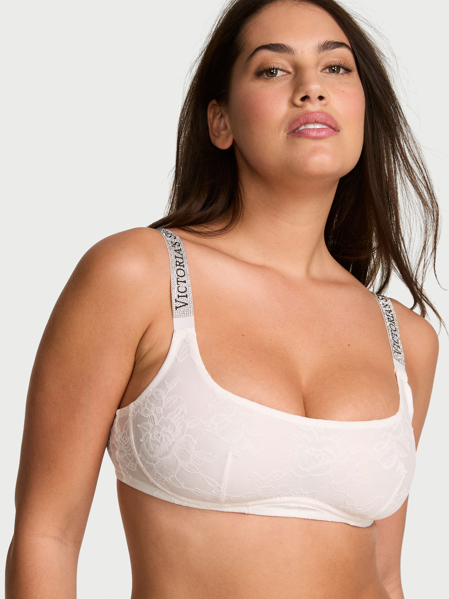 Shine Strap Lace Scoop Bralette, Coconut White, large