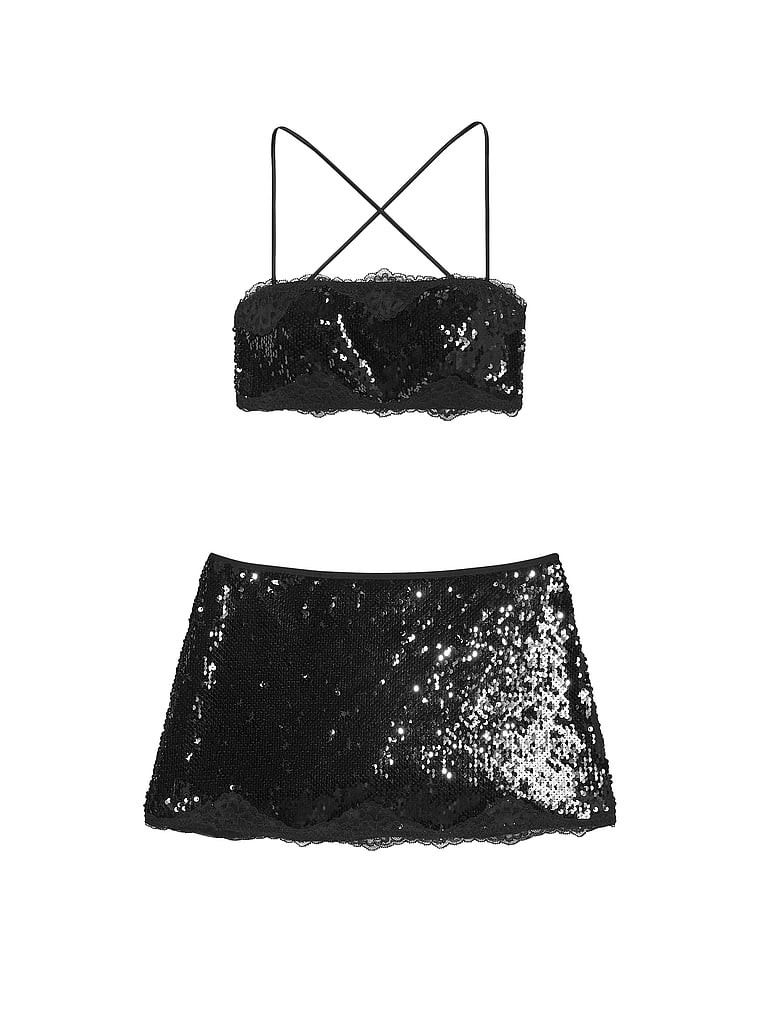 Sequin Bralette & Mini Skirt Set, Black, large