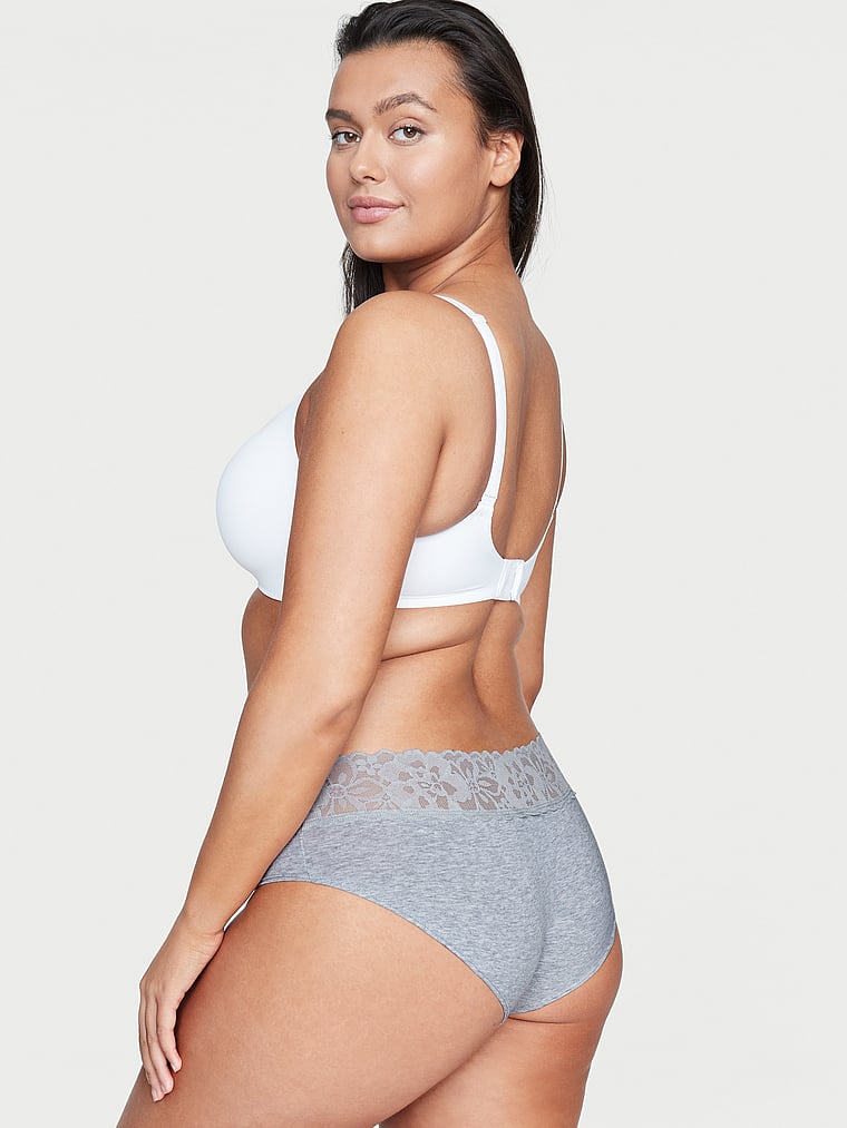 Braguita Alta De Algodón Elástico Y Encaje, Medium Heather Grey, large