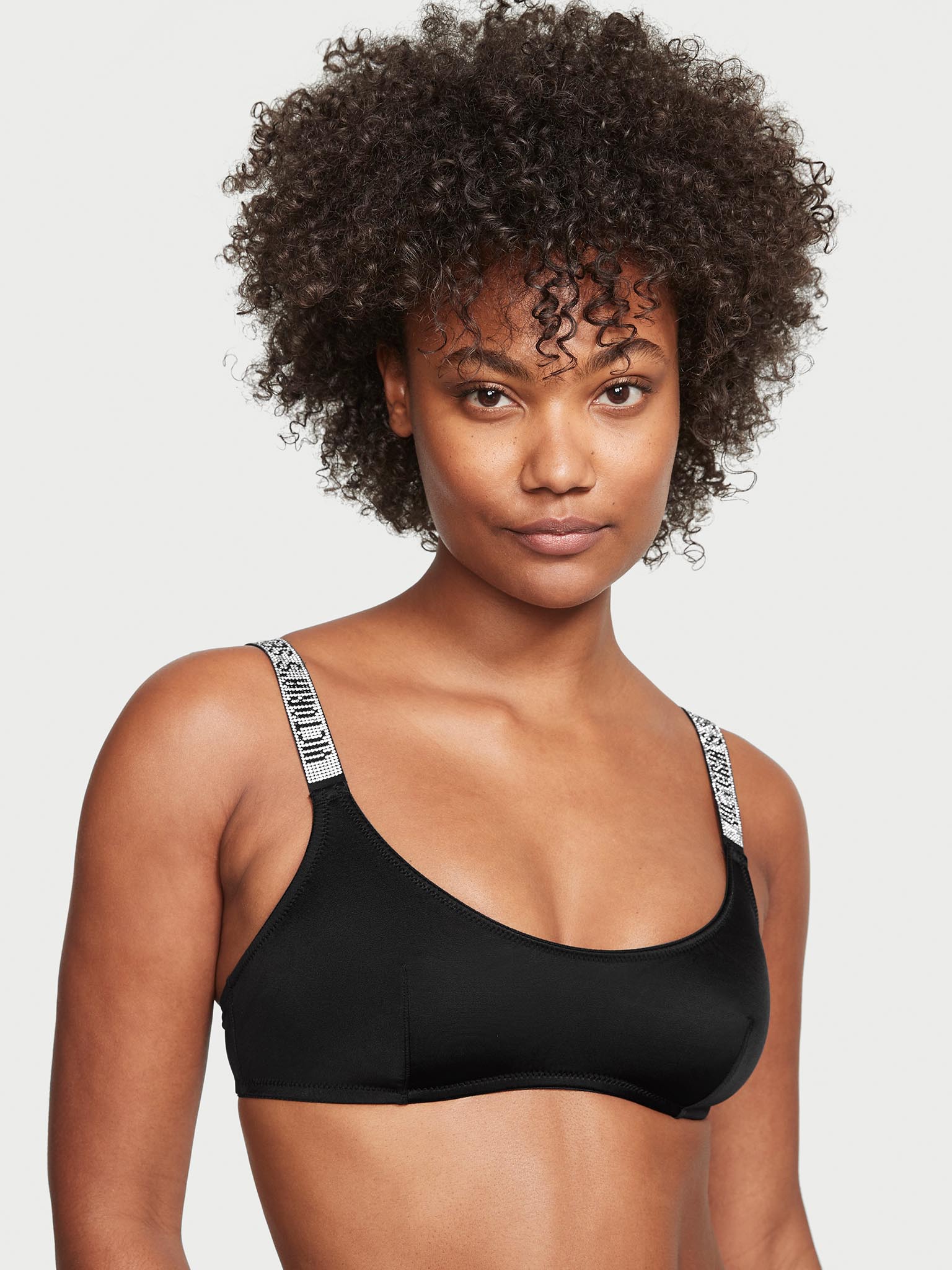 Sujetador bralette de encaje negro con cuello redondo