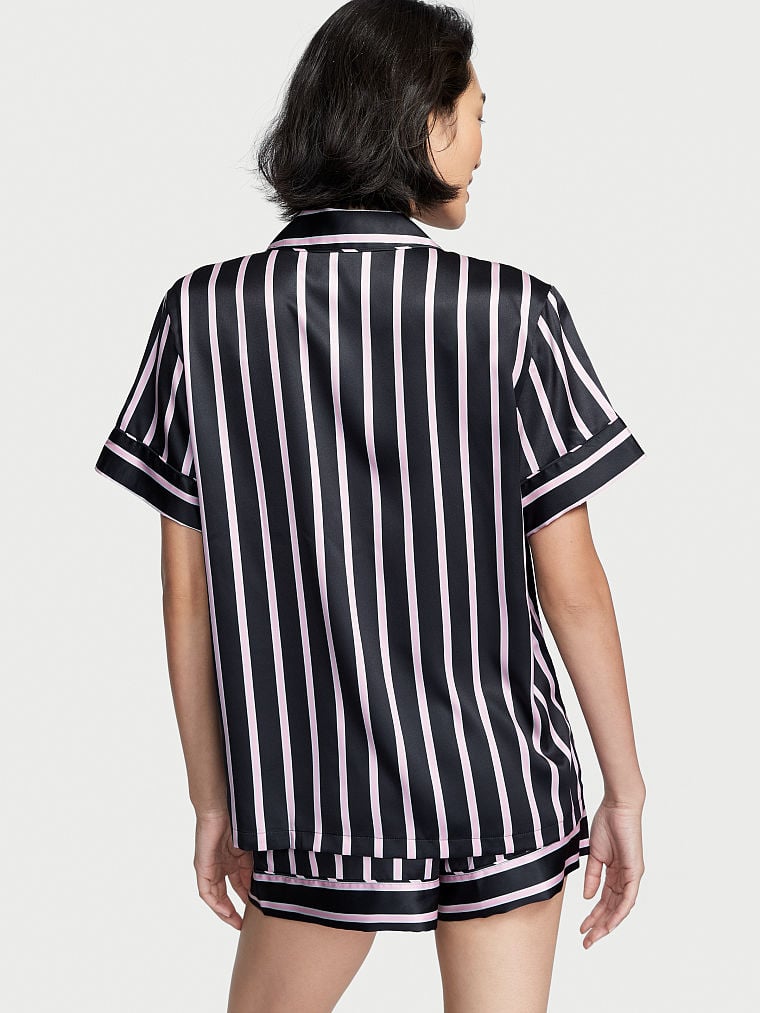 Pijama Con Pantalón Corto De Satén, Black Classic Stripe, large