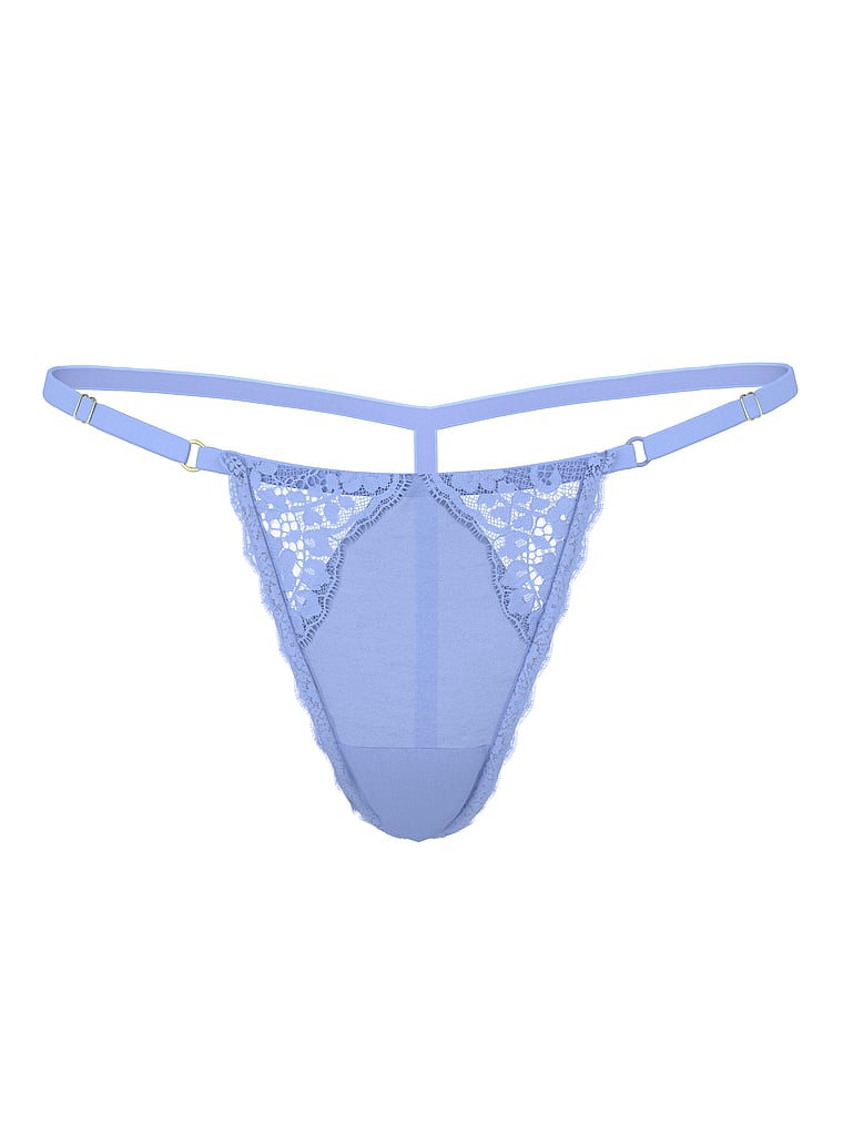 Tanga De V Ajustable Con Ribete De Encaje, Cameo Blue, large